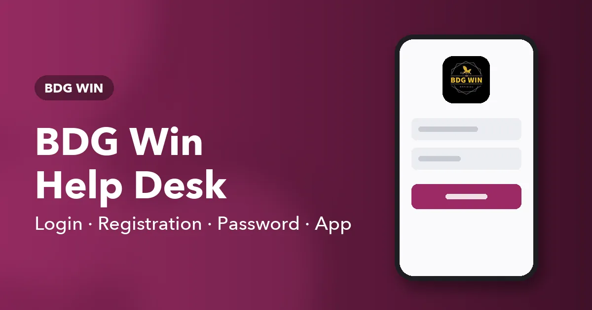 BDG Win Support help desk banner listing the login, registration, password and app topics